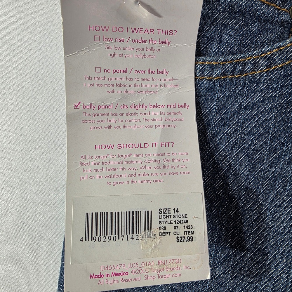 Liz Lange Target Maternity Jeans Blue Straight Leg Belly Panel Size 14 NWT - Picture 8 of 15